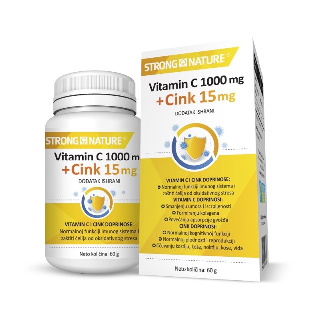 STRONG NATURE VITAMIN C 1000 MG+CINK 15 MG, 60 G - Online Apoteka STRONG NATURE VITAMIN C 1000 MG+CINK 15 MG, 60 G